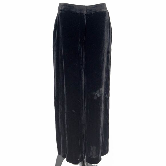 Boden Velvet Culotte Cropped Wide Leg Silk Blend Black Holiday Pants Size 6 - Picture 1 of 10
